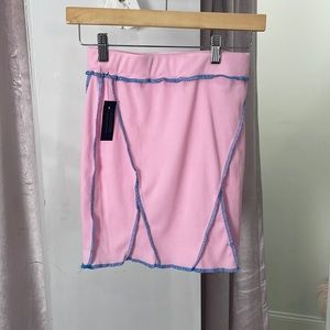 Pink and blue mini skirt- blue stitch lining